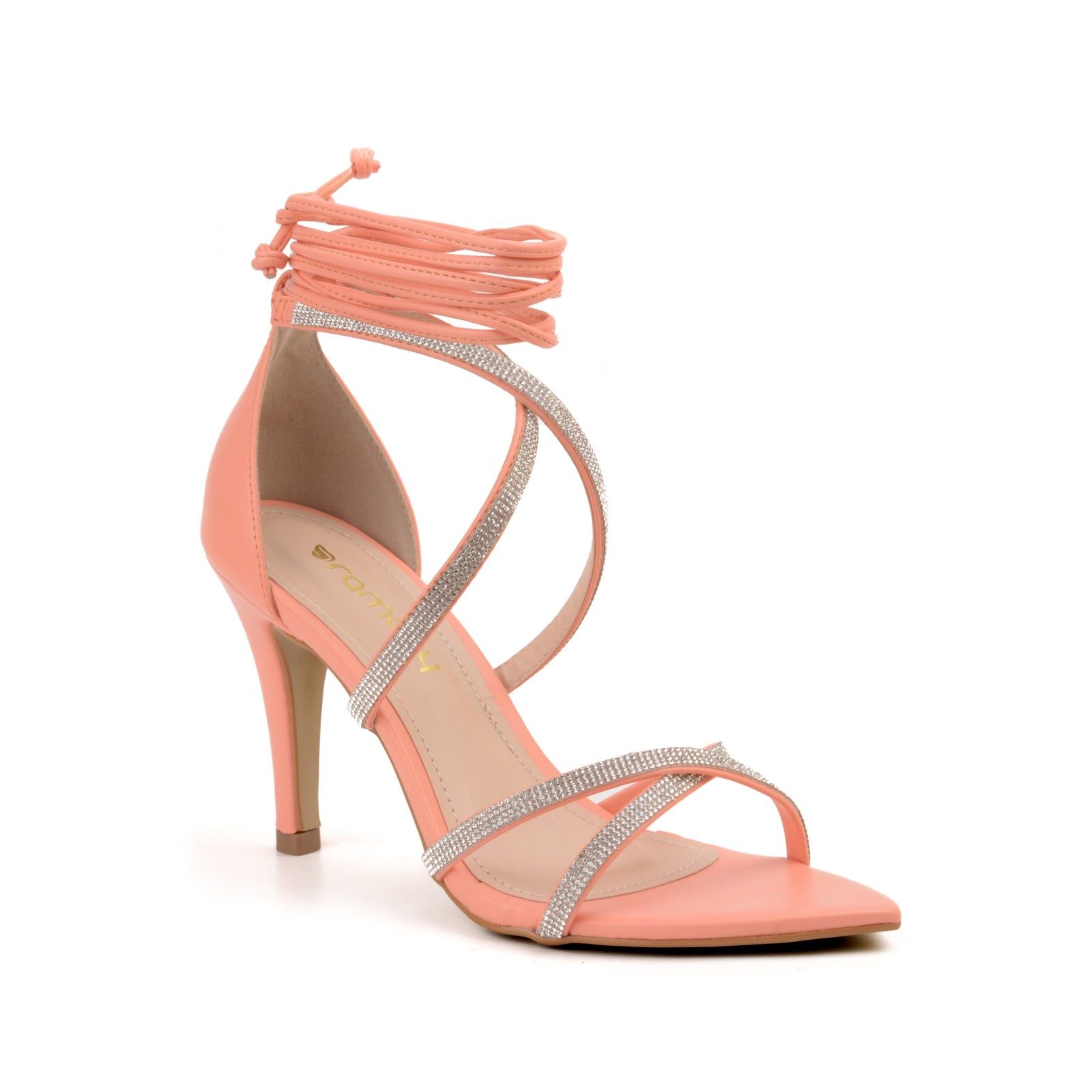 sandale à talon rose saumon