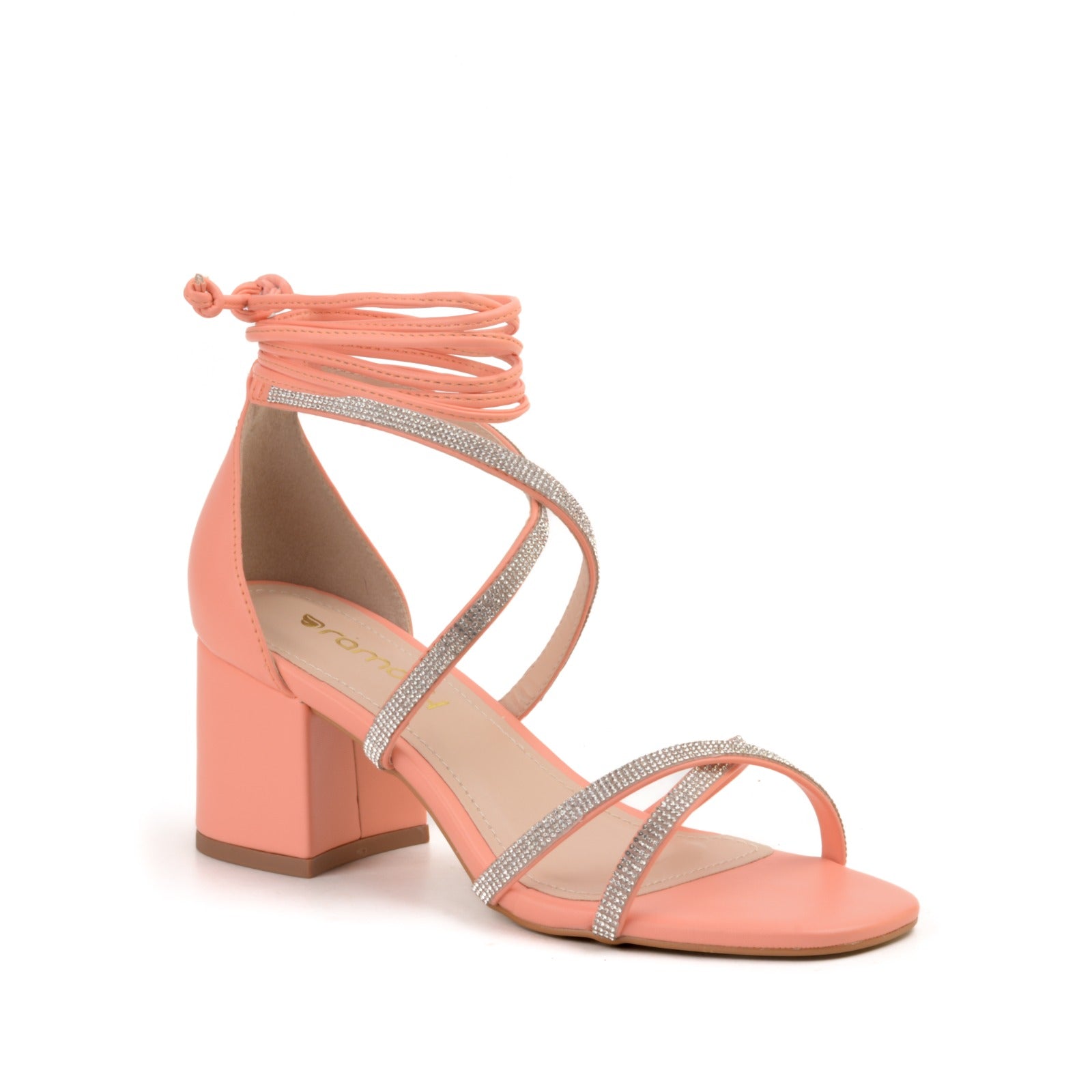 sandale a talon carré rose saumon