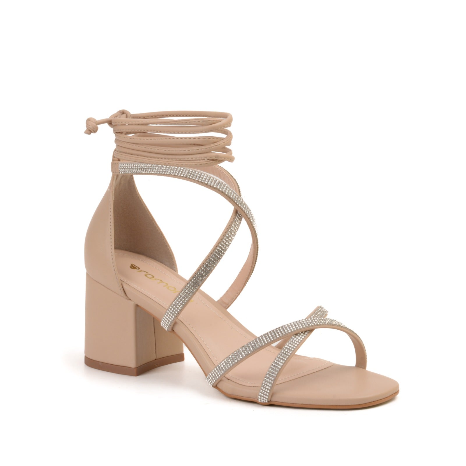 sandale a talon carré beige