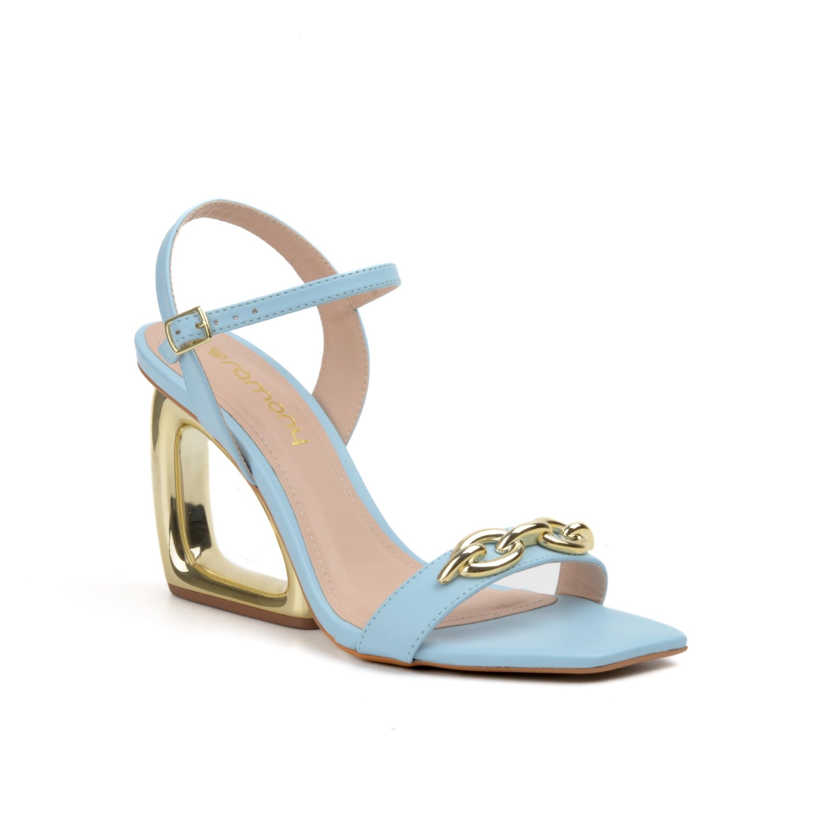 Sandale a talon or bleu